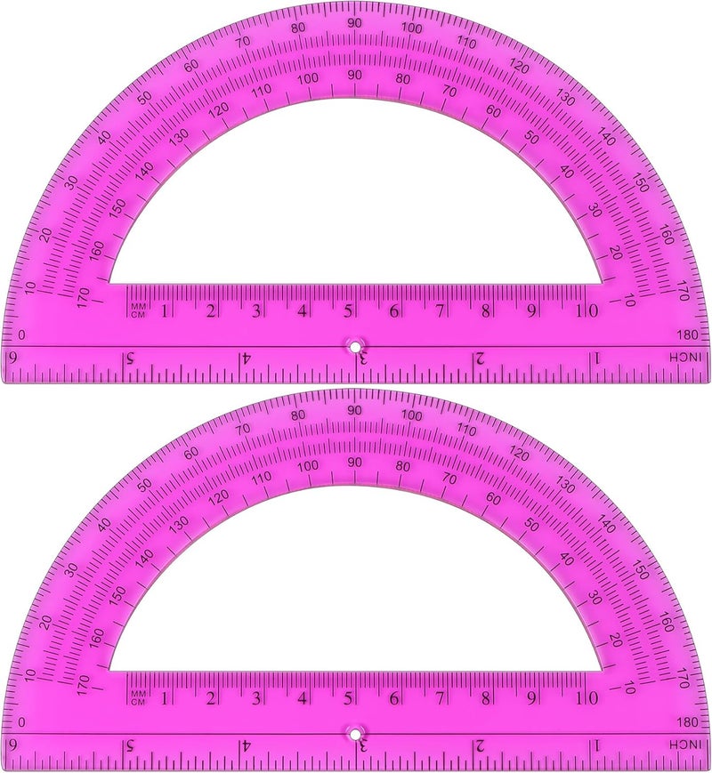 Unjoo Plastic Protractor Math Protractors 180 Degrees for Geometry Classroom Student School Office Supplies, 6 Inch, Pack of 2 (Purple) - Image 1